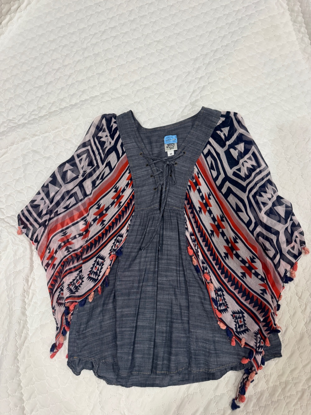 ivy jane Navy Blouse with Red and White Aztec Sleeve Panels